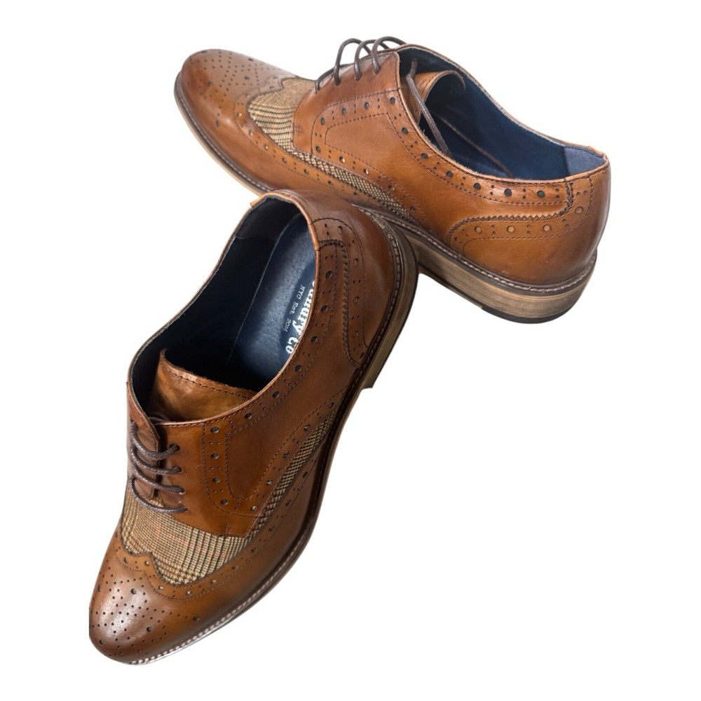 Vintage Foundry Co Men's Cyril Dress Oxford Shoes Dark Brown Burberry Plaid Sz 9