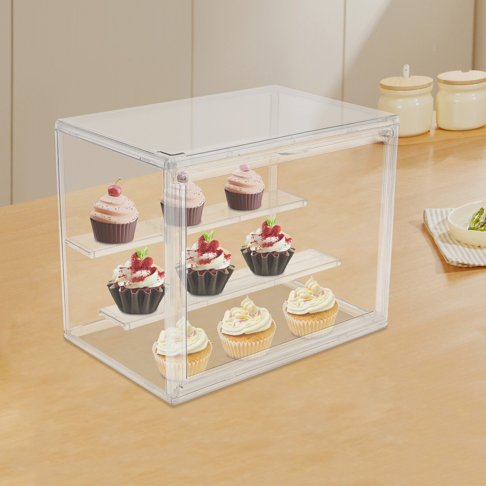 Compact 2-Tier Display Shelf Clear Cake Cupcake Bread Storage Box Display Case
