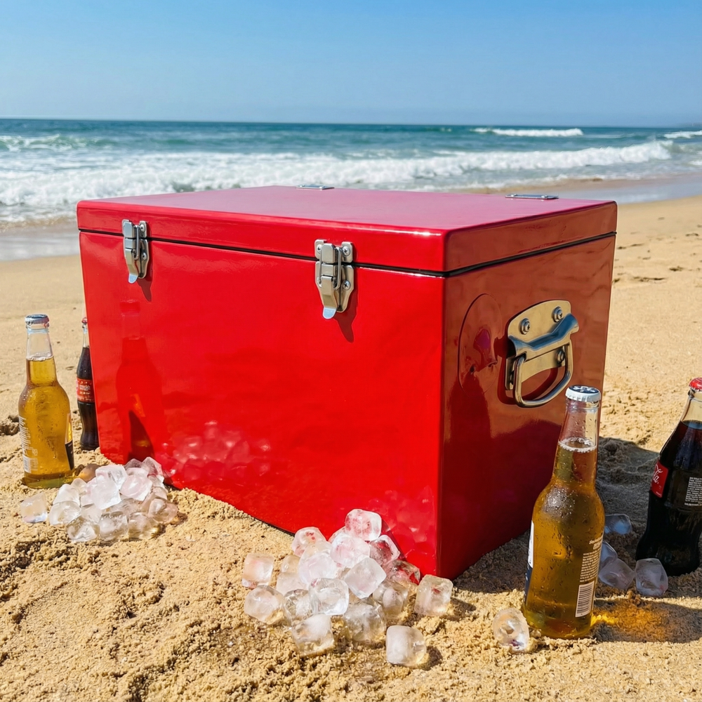 Vintage Red 21Qt Ice Chest Cooler No Logo Insulated Drink Box Ready for DIY