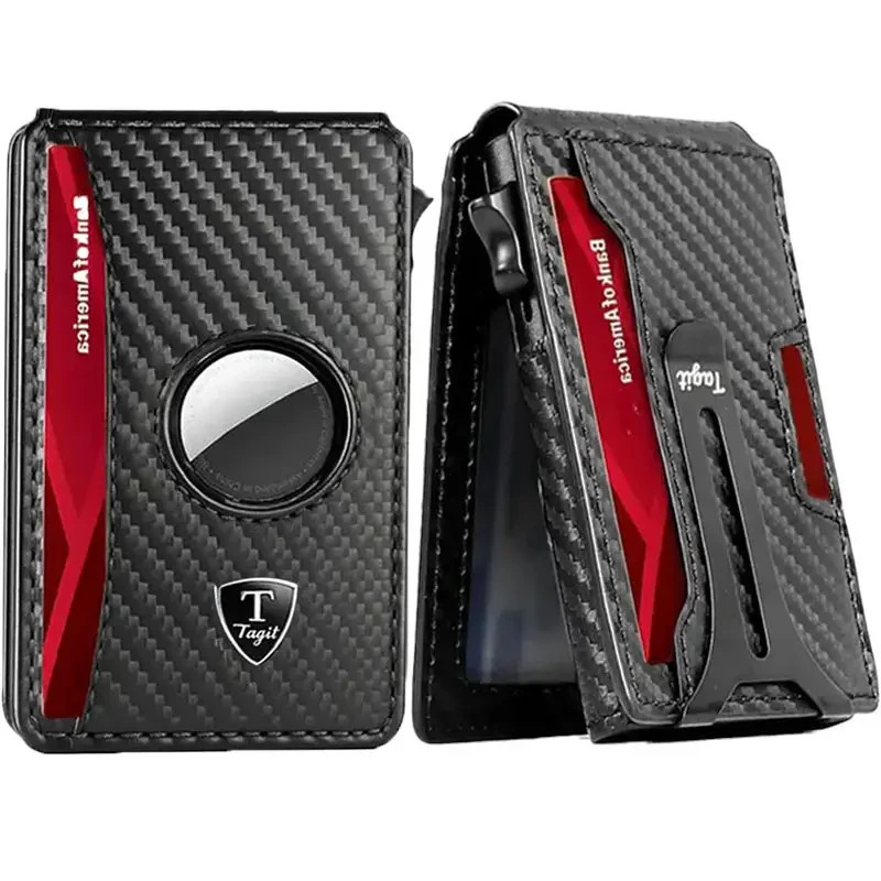 RFID Blocking Airtag Wallet Pop-Up Bifold Wallet Slim Leather with Money Clip