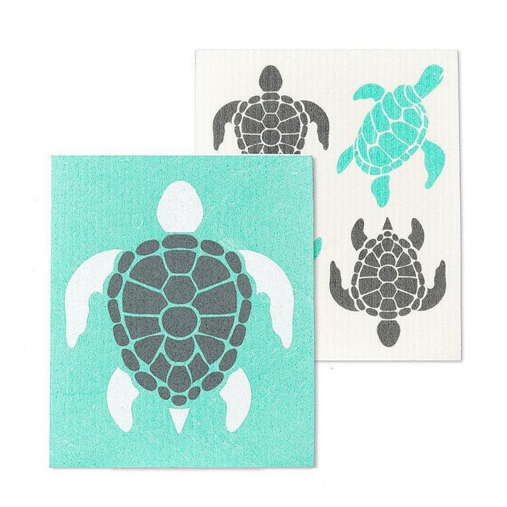 2-Pack Soft Sea Turtle Pattern Dishcloths for Kitchen Cleaning