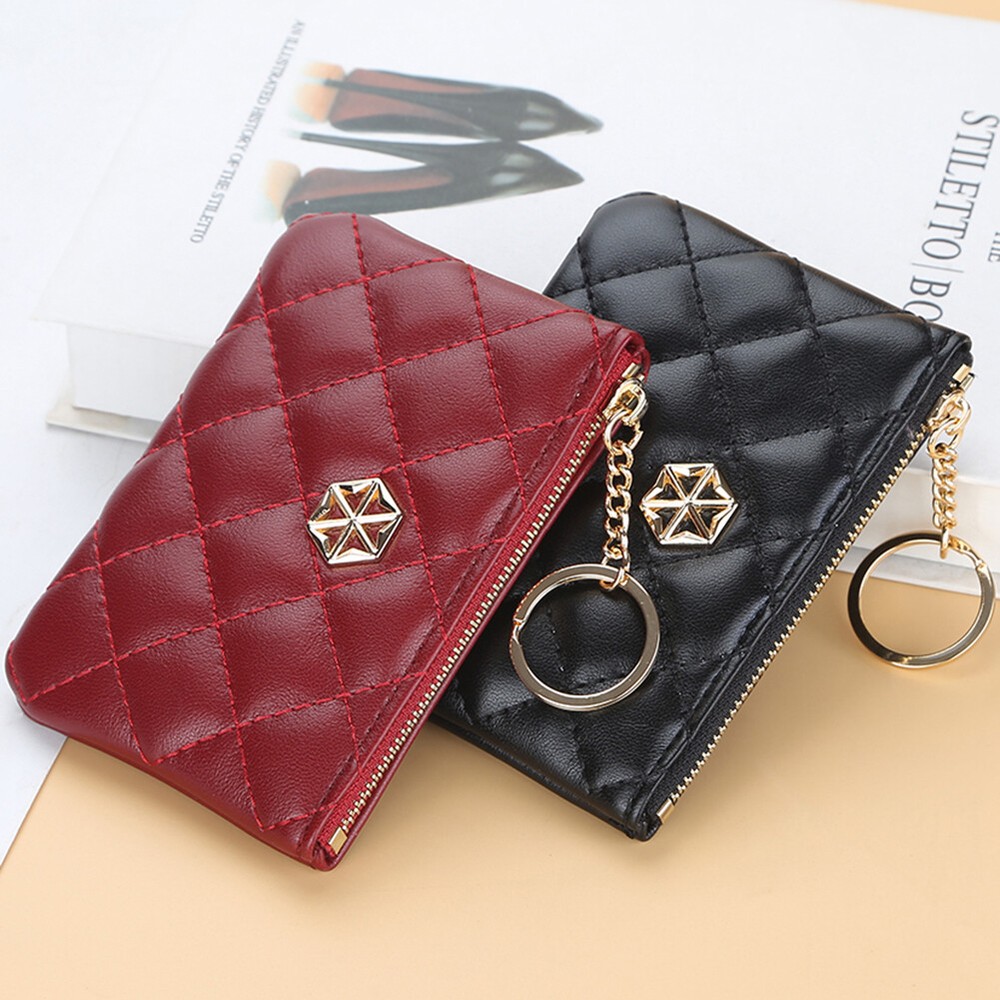 Slim Leather Zipper Card Holder with Keychain for Women  -image