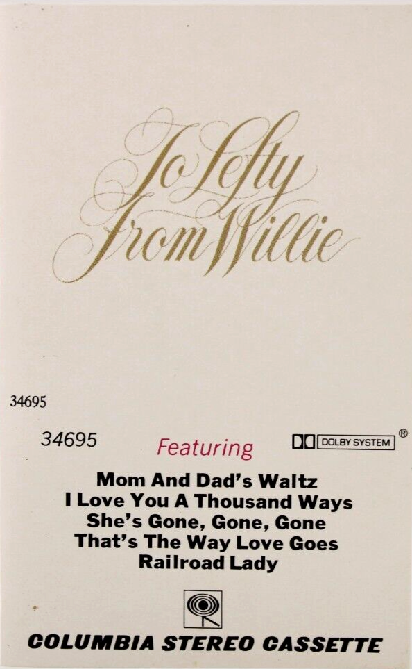 Willie Nelson - To Lefty From Willie Cassette Tape Outlaw Country 1977 Tested