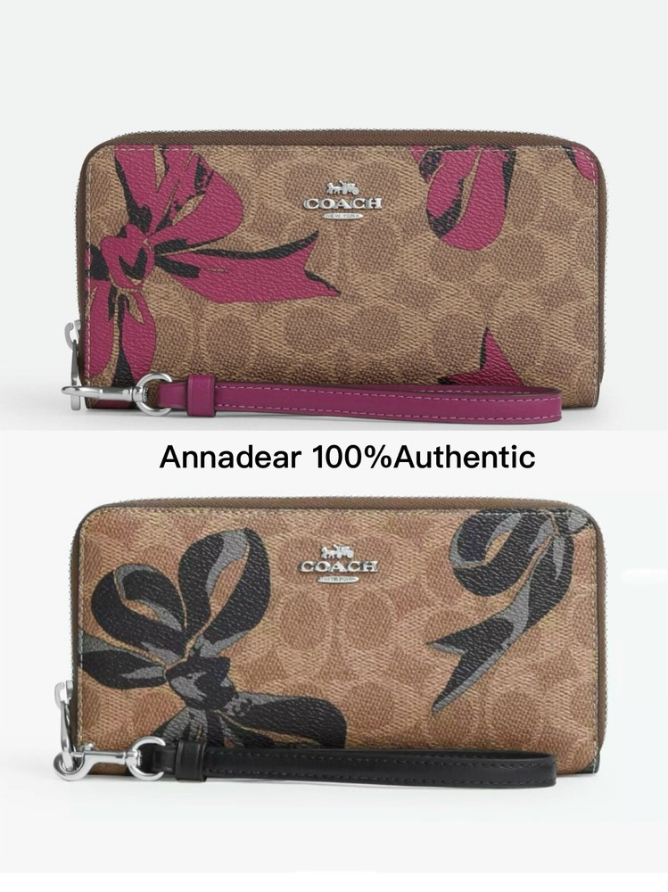 NWT Coach Signature Canvas Zip Around Wallet with Bow Print CZ326