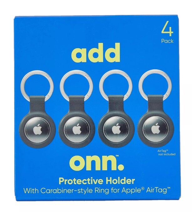 ONN Apple AirTag Protective Holder with Carabiner Ring, 4-Pack, Black Silicone, New