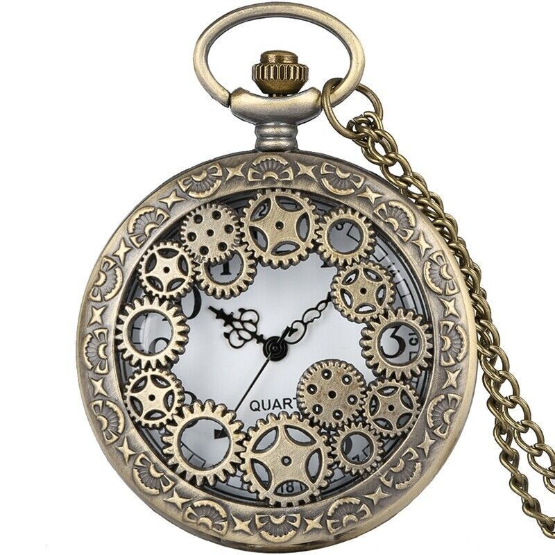 Vintage Steampunk Watches Engraved Gifts Gear Hollow Pocket Watch with Chain