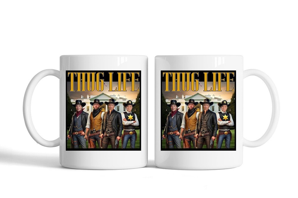 Thug Life ver White House Trump Vance Kennedy Elon Musk Mug, White Mug
