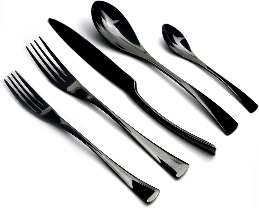 Serive 20-Piece 18/10 Stainless Steel Flatware Set Mirror Polishing Black