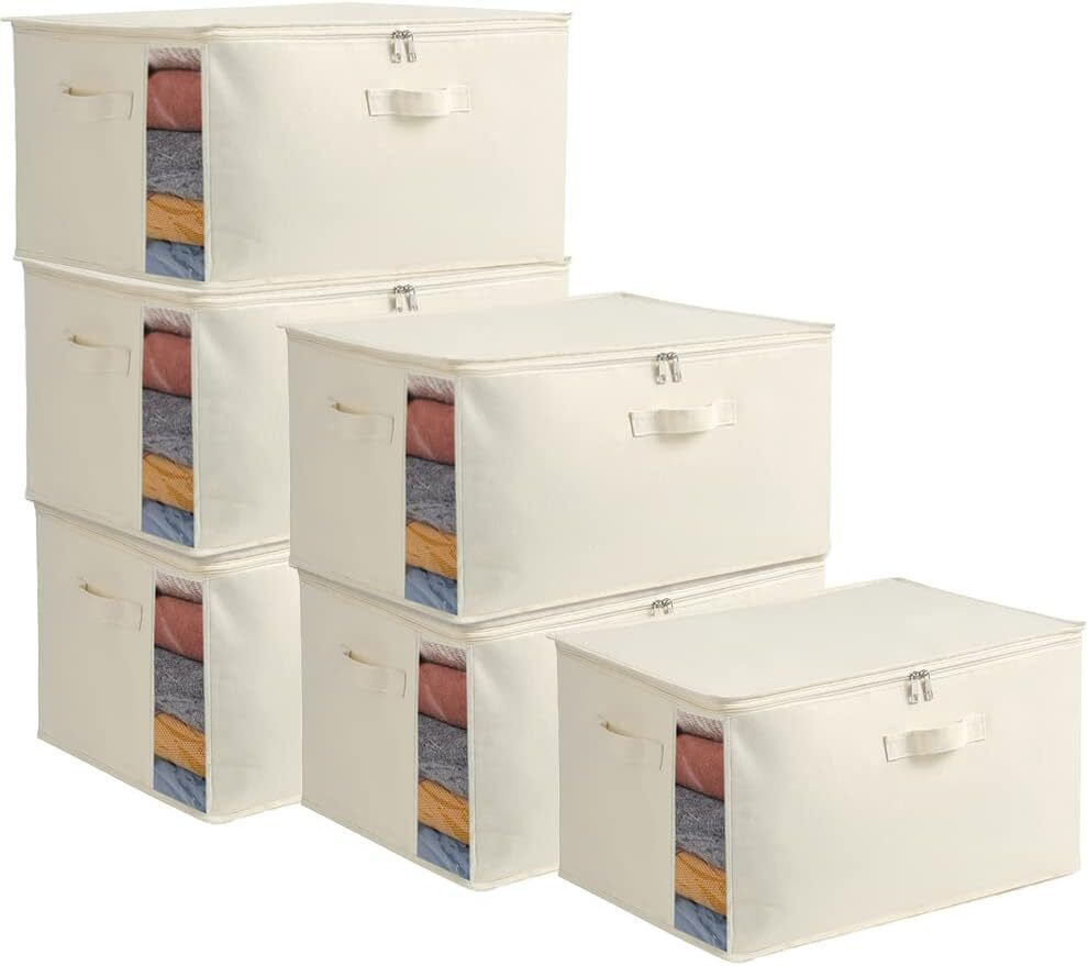 6-Pack Extra Large Canvas Comforter Storage Bags for Closet Organization