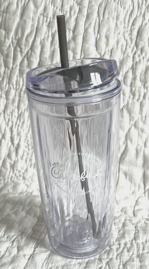 16 oz Chick-fil-A Clear Tumbler with Gray Straw Lid Travel Cup