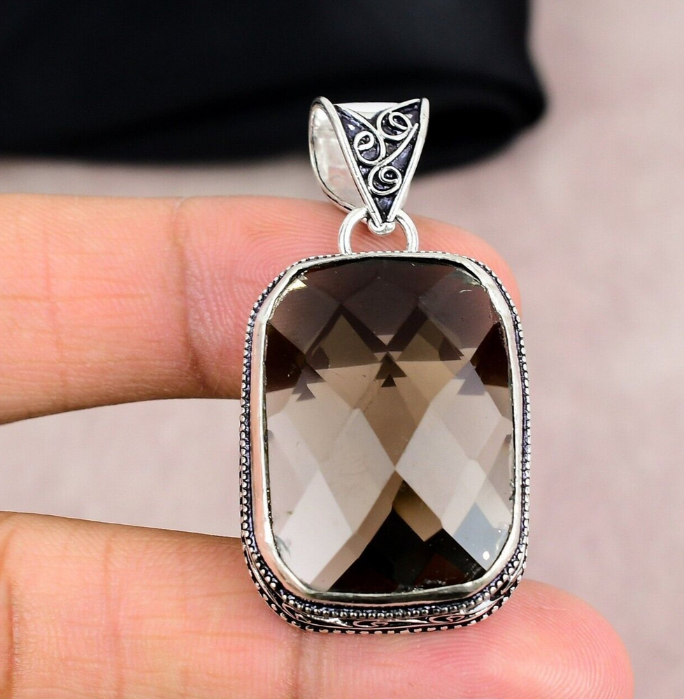 Smoky Quartz Pendant in 925 Sterling Silver Handmade Party Jewelry Gift