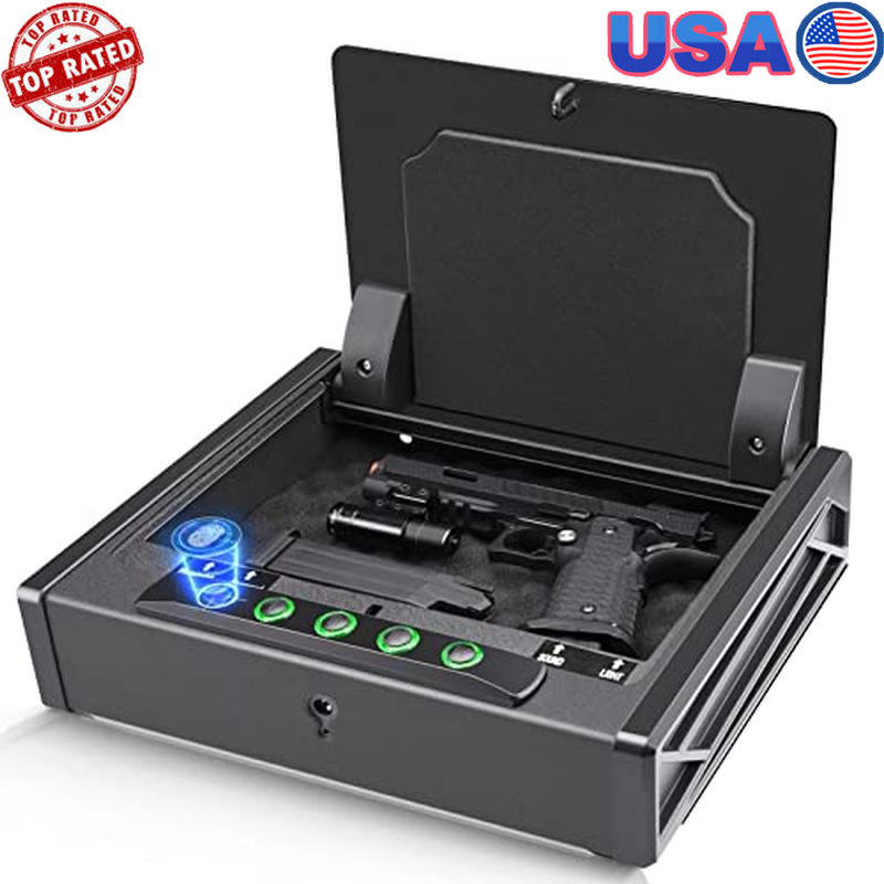 Biometric Digital Gun Safe 3 Pistols DOJ Certified Quick Access Lock Box New-image