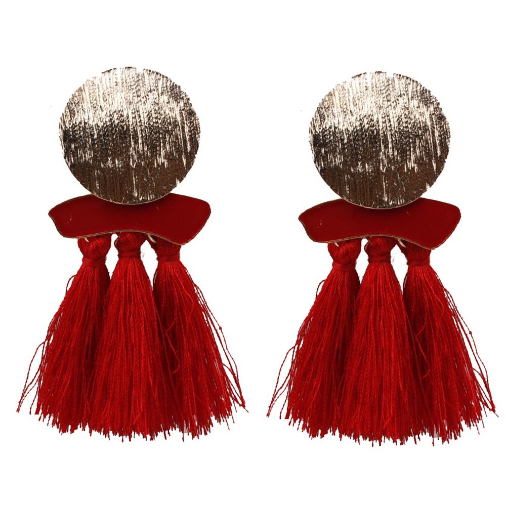 Stylish Double Tassel Chain Clip-On Fake Hoop Drop Earrings