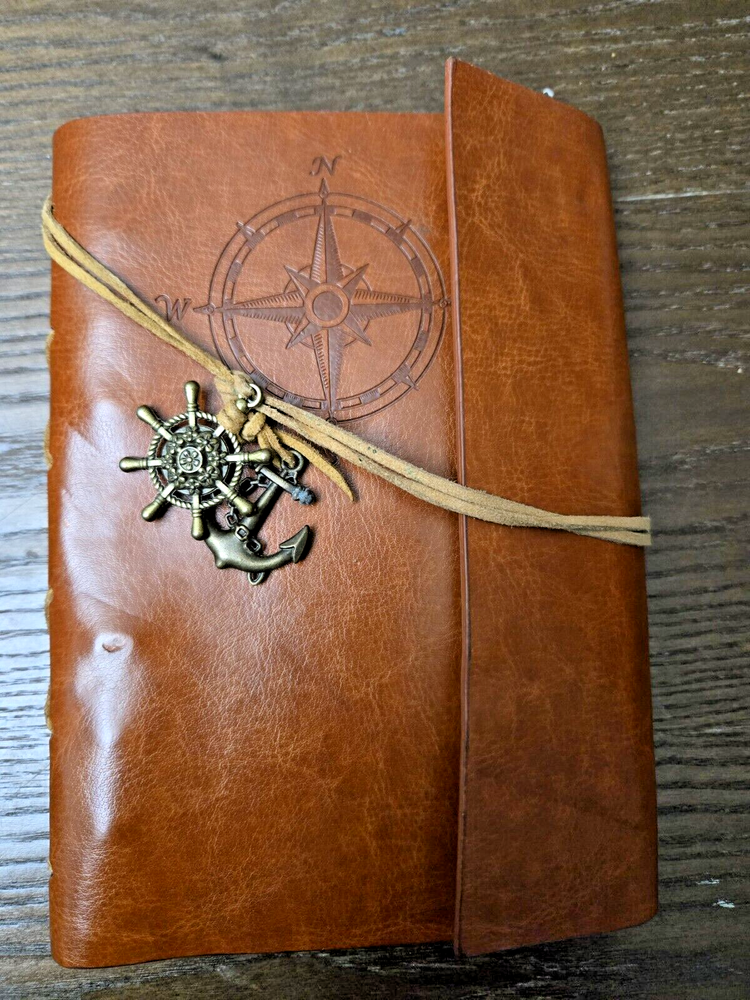 Brown Leather Compass Journal Notebook with Anchor Design for Christmas Gift