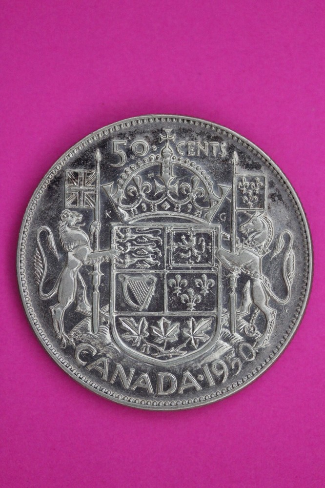 1950 Canada No Design Silver Half Dollar Scarce Date Coin .800 Fine Silver 98