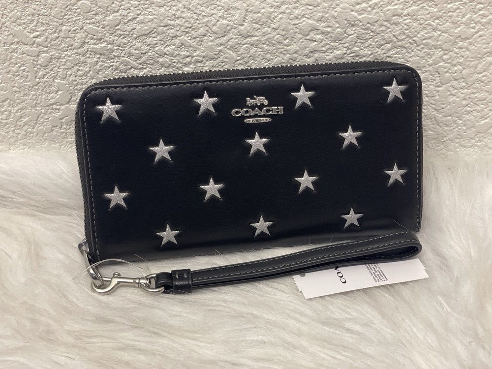 NWT Coach CW479 Long Zip Around Wallet Star Print Retail $350
