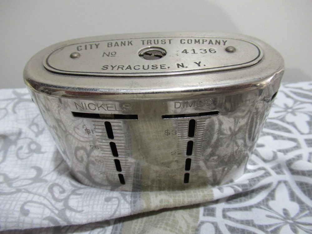Antique Vintage Automated Piggy Bank, City Bank Trust Company Syracuse NY, 1913-image