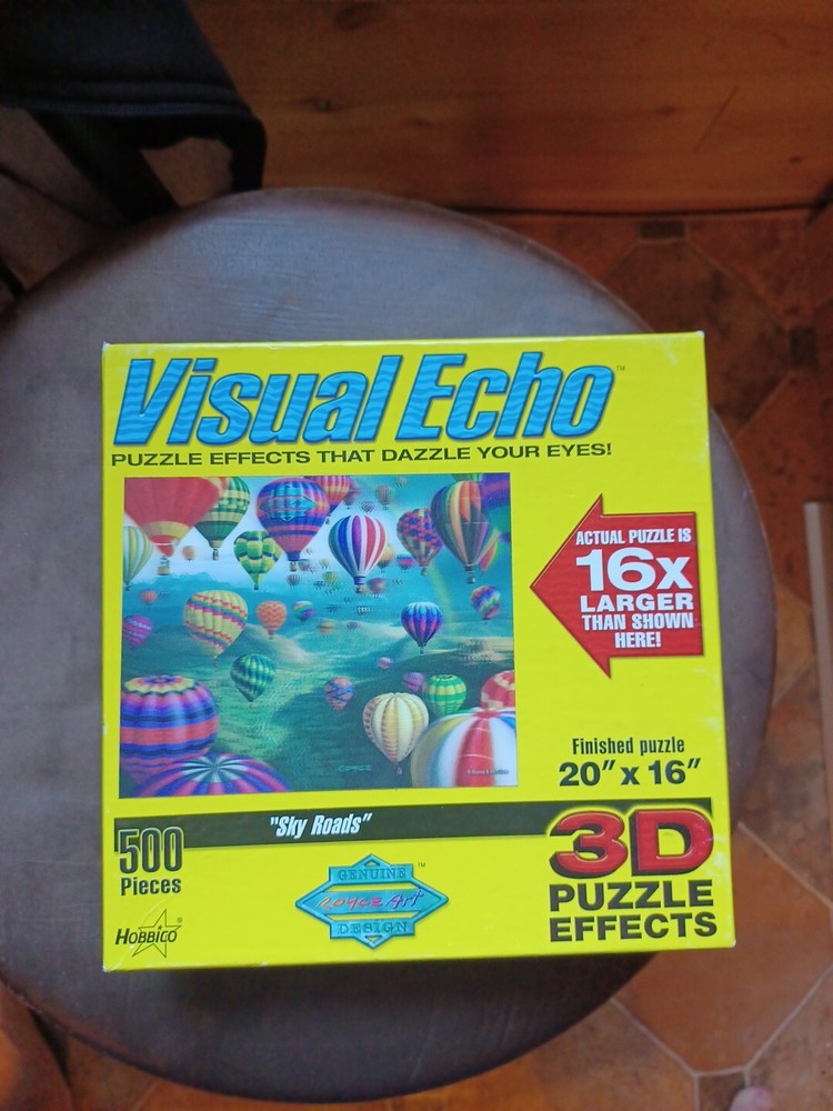 Visual Echo Jigsaw Puzzle NOT Counted AS IS 500 Pc 3D Sky Roads Hot Air Balloon-image