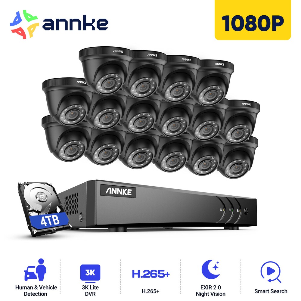 ANNKE 16CH 3K Lite DVR 1080P Outdoor IR Security Camera System Human Detection