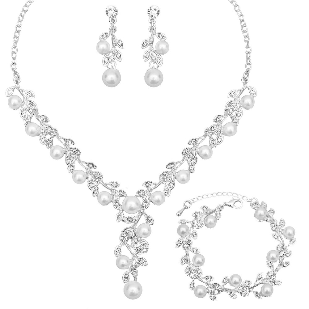 CSY Elegant Bridal Necklace Earrings Bracelets Leaves Shape Wedding Prom Dres...