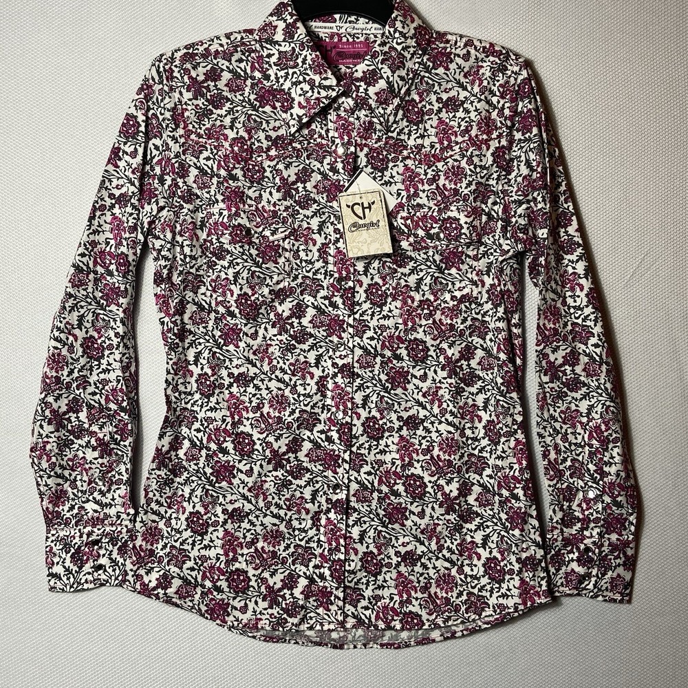 Cowgirl NWT Snap Top Size S Pink Green Floral Studded Gem Rodeo