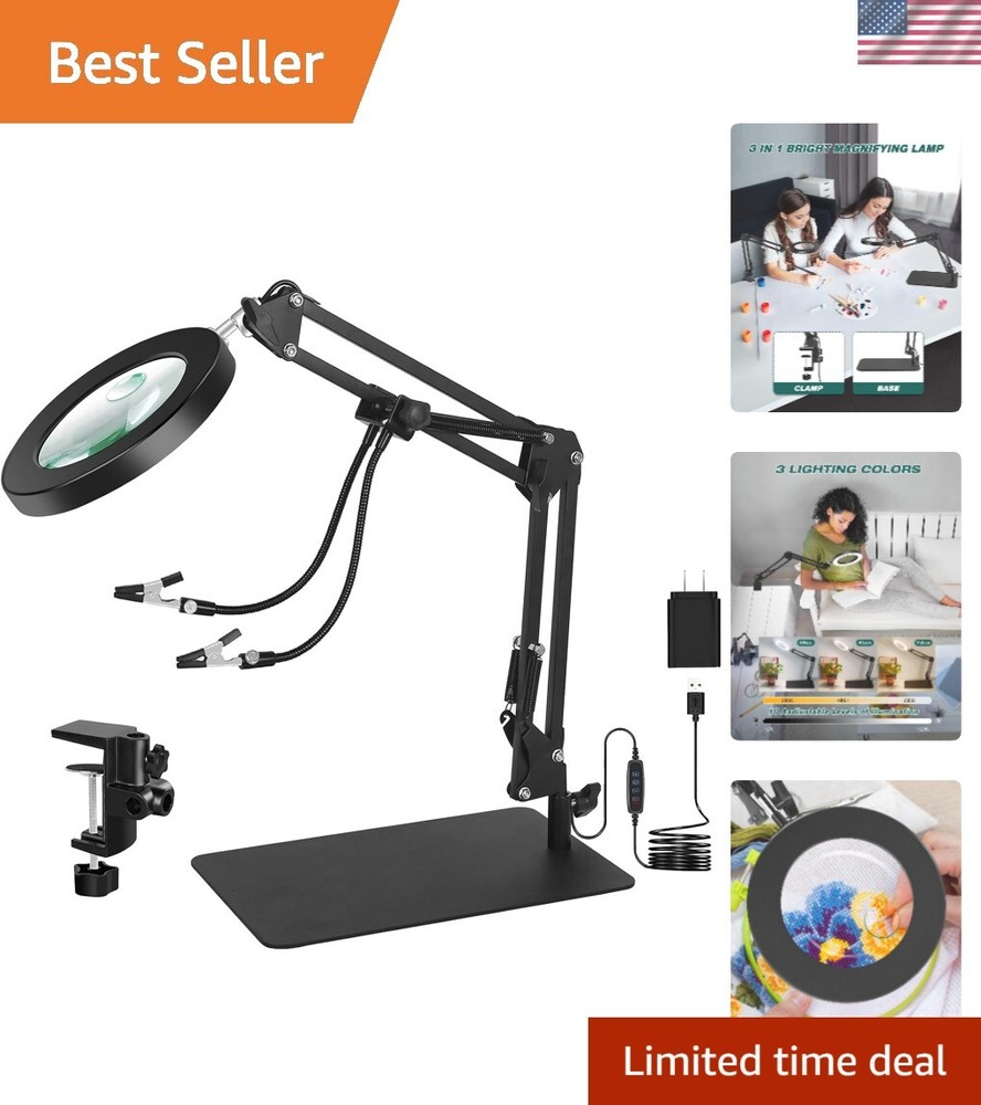 5X&10X Magnifying Glass Light with Stand Table Clamp Lighted Magnifier Lamp f...