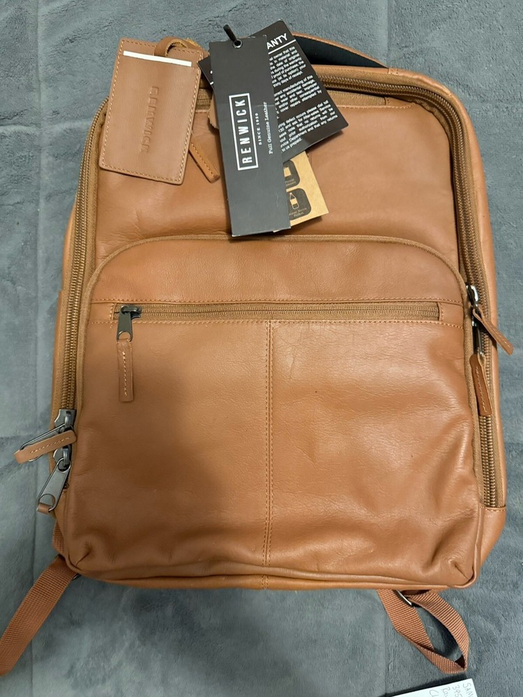 NEW RENWICK TAN BUFFALO Genuine Leather Backpack LAPTOP CASE 16x10x7.5  $249.95