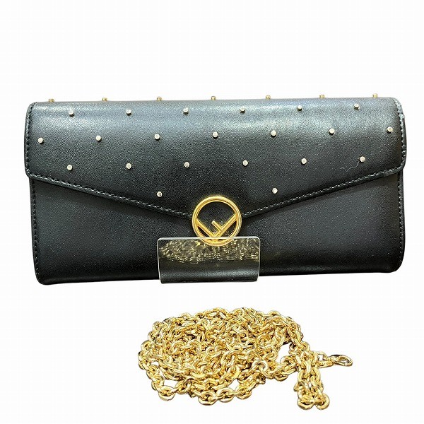 Fendi Studded Chain Long Wallet 8M0365 Women Used Fast Delivery