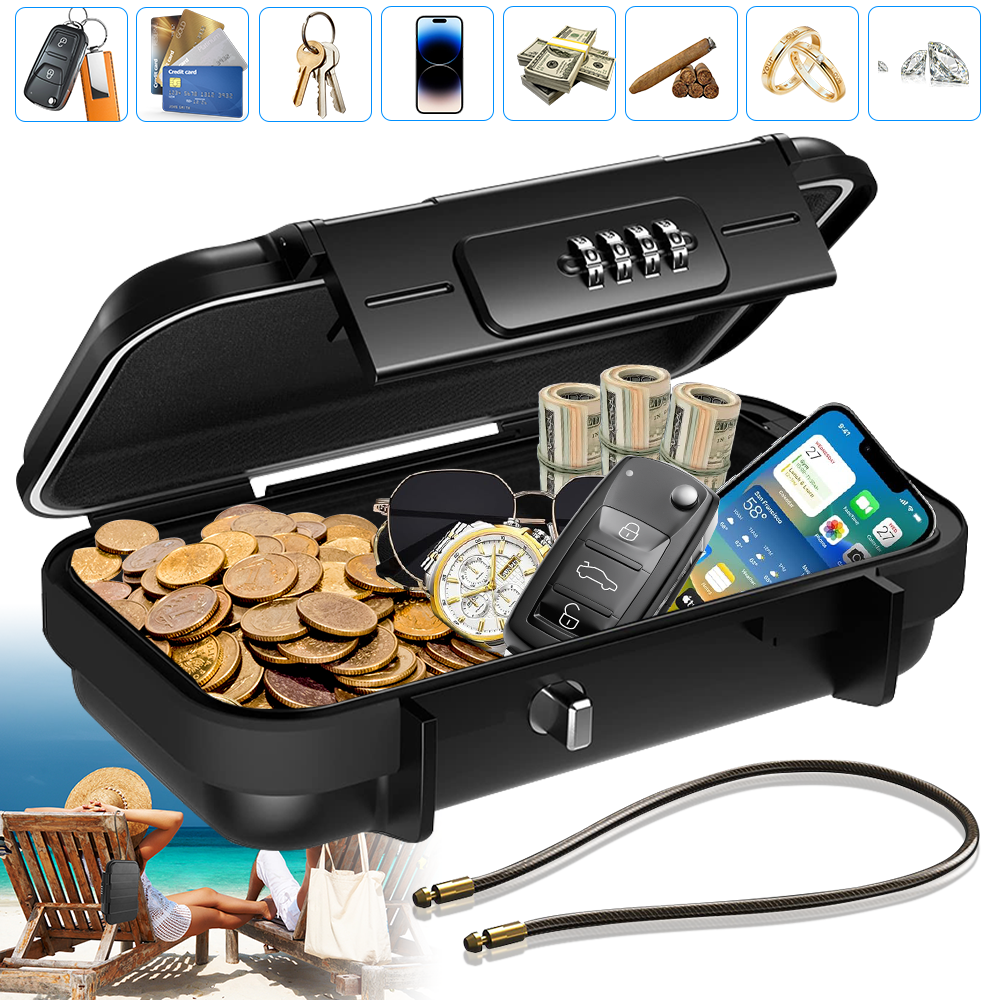 Portable Security Money Box Fire Proof Lock Safe Storage Cash Gun Jewelry Safety