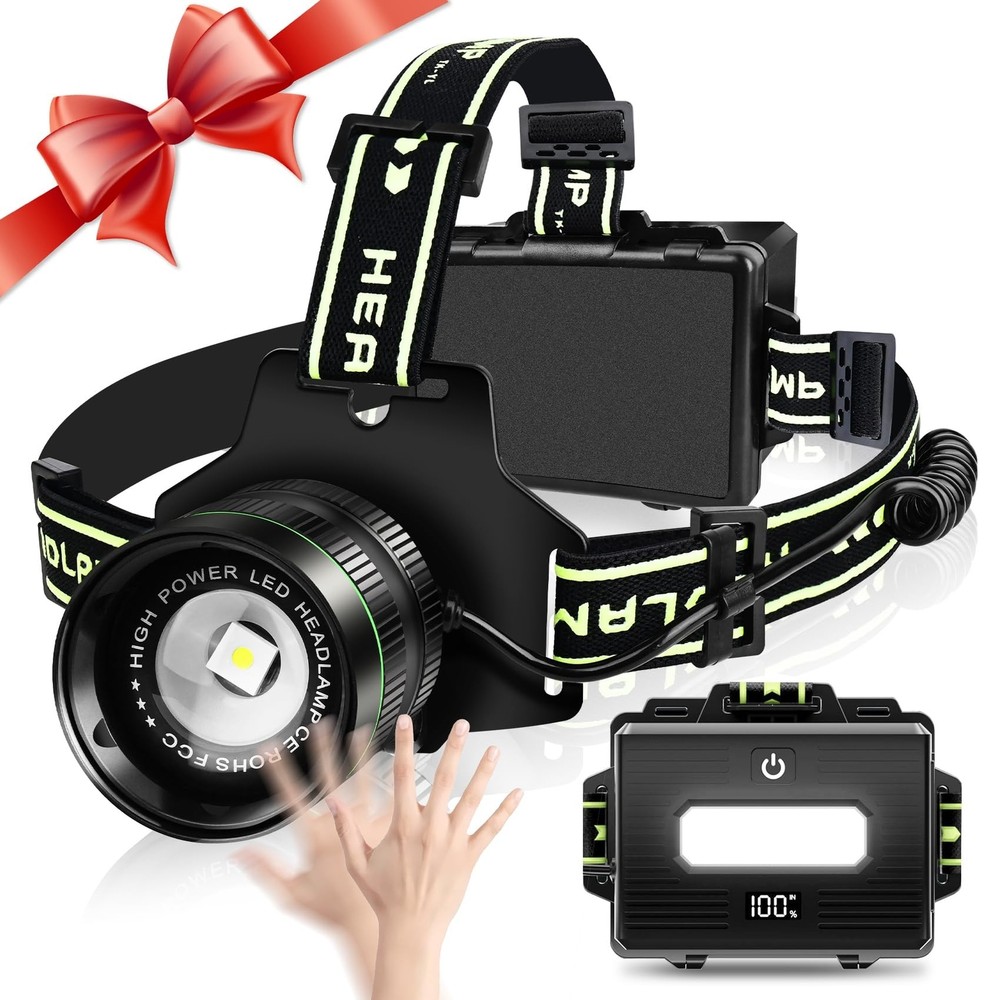 LED Rechargeable Headlamp, 100000 Lumens Super Bright Headlight with Motion S...
