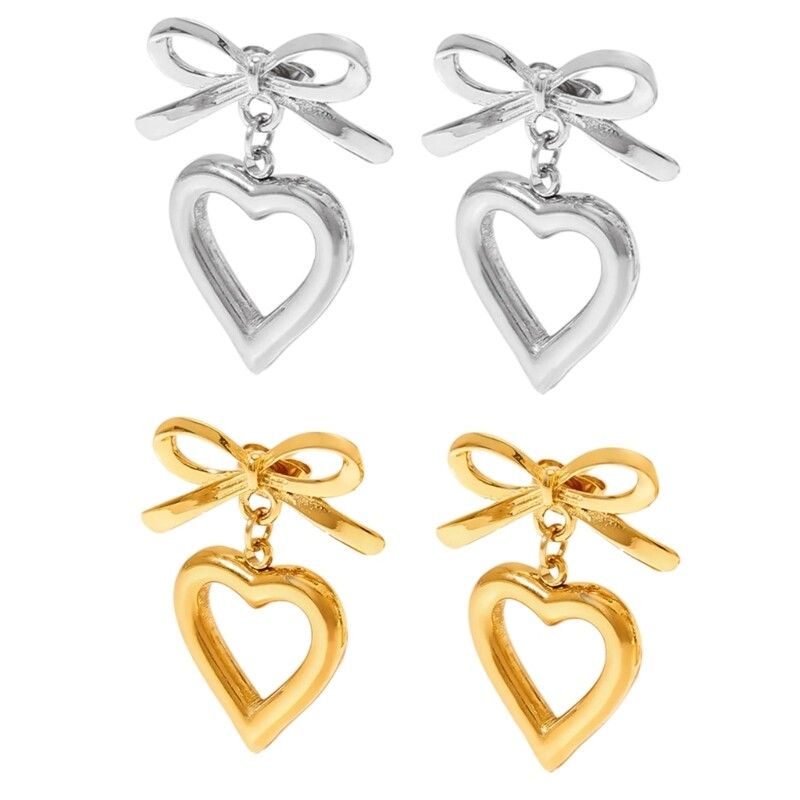 Fashion Dangle Earrings Simple Heart Bowknot Pendant Earrings Party Jewelry