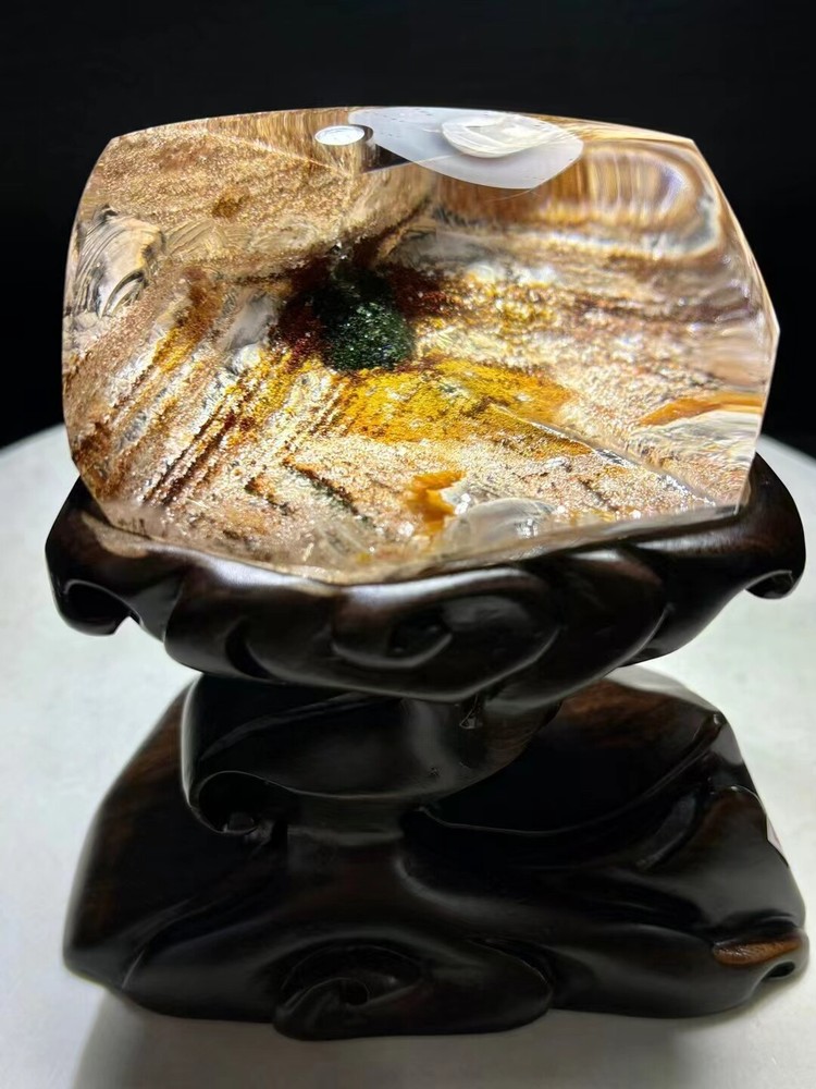 Rare 2.17LB Top Natural Colorful Ghost Phantom Quartz Crystal Reiki Decor +Stand