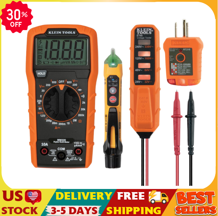 Klein Tools MM320KIT: Digital Multimeter Test Kit with Voltage Tester, Receptacl