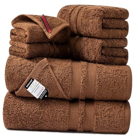 6-Piece Cafe Brown Towel Set - 600GSM 100% Cotton, Includes 2 Sets of 6