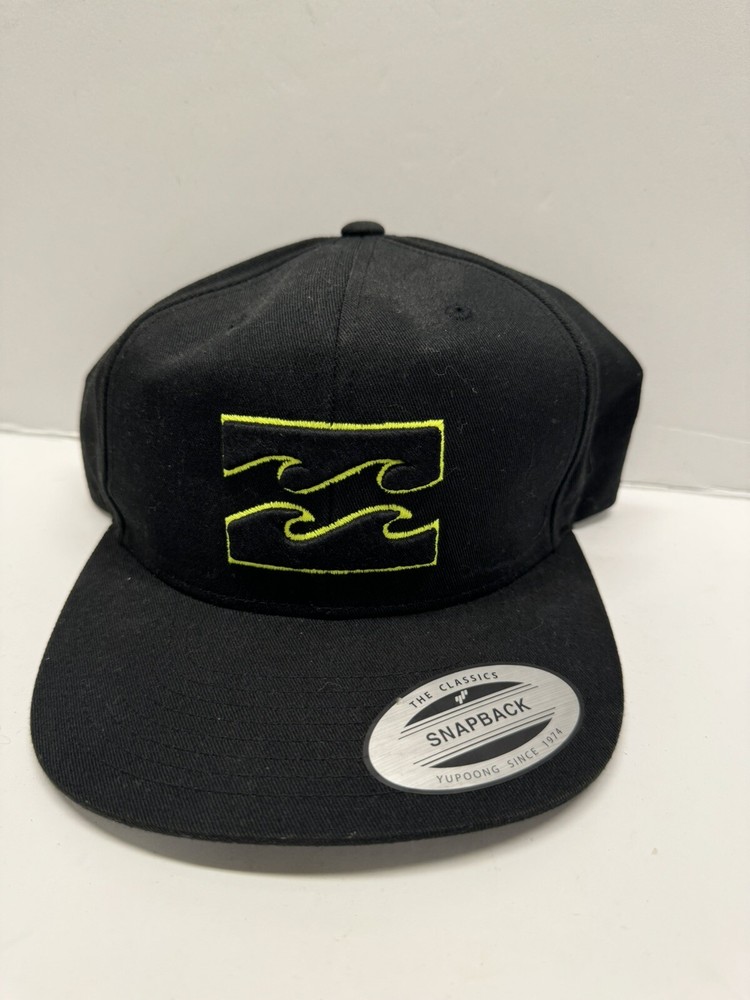Billabong Men's System Snapback Flatbill Hat Black Neon Yellow Logo Yupoong