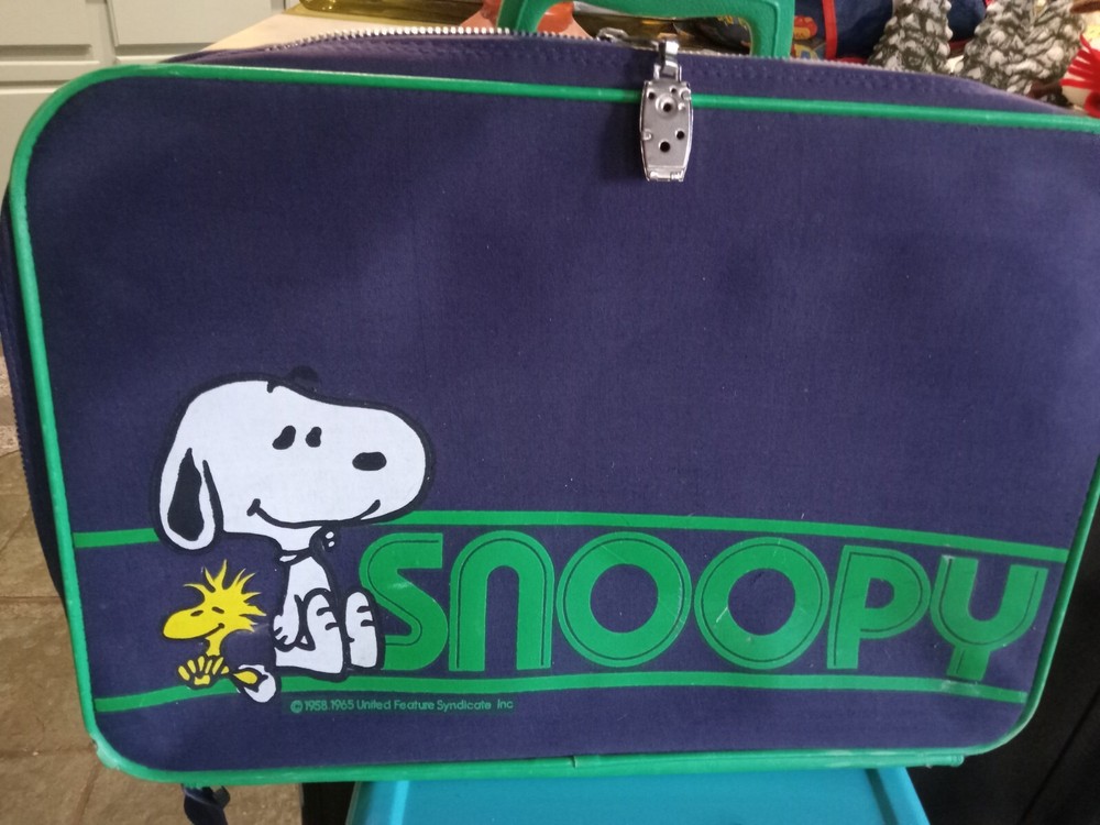 Vintage SNOOPY Woodstock Peanuts Canvas Zip Luggage Set 2 Suitcases