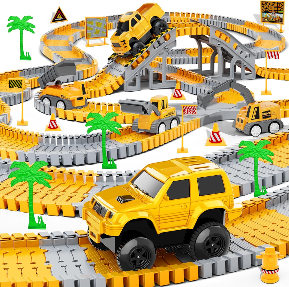 253-Piece Construction Race Track Toy Set for Kids Ages 3-8, Boys & Girls Building Play