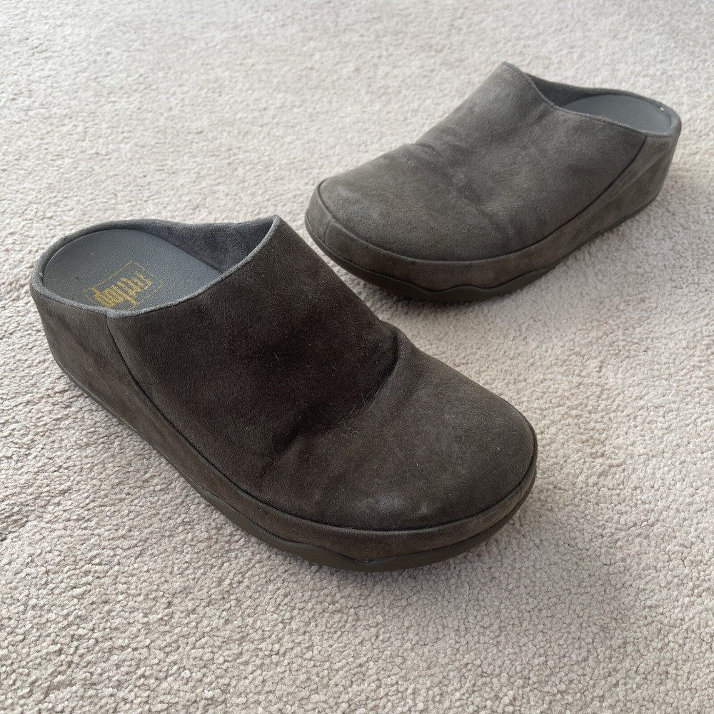 Fitflop Gogh Moc Platform Clogs in Tan Suede for Women Size 7 Slip-On Comfort