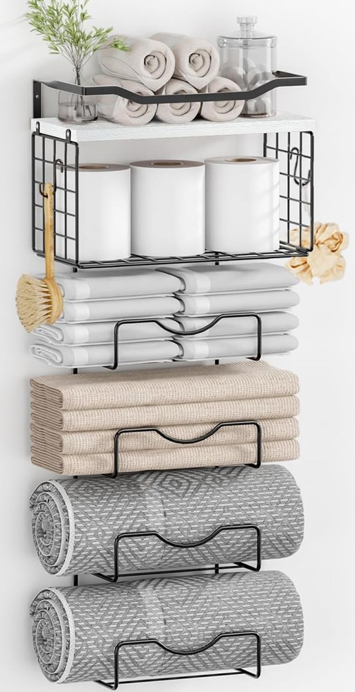 6-Tier Wall Mounted Bathroom Towel Rack for Rolled or Folded Towels