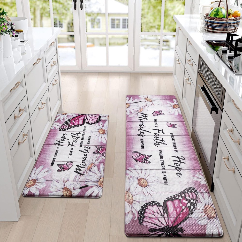Butterfly Non-Slip Kitchen Rug Set of 2 Farmhouse Anti-Fatigue Floor Mats