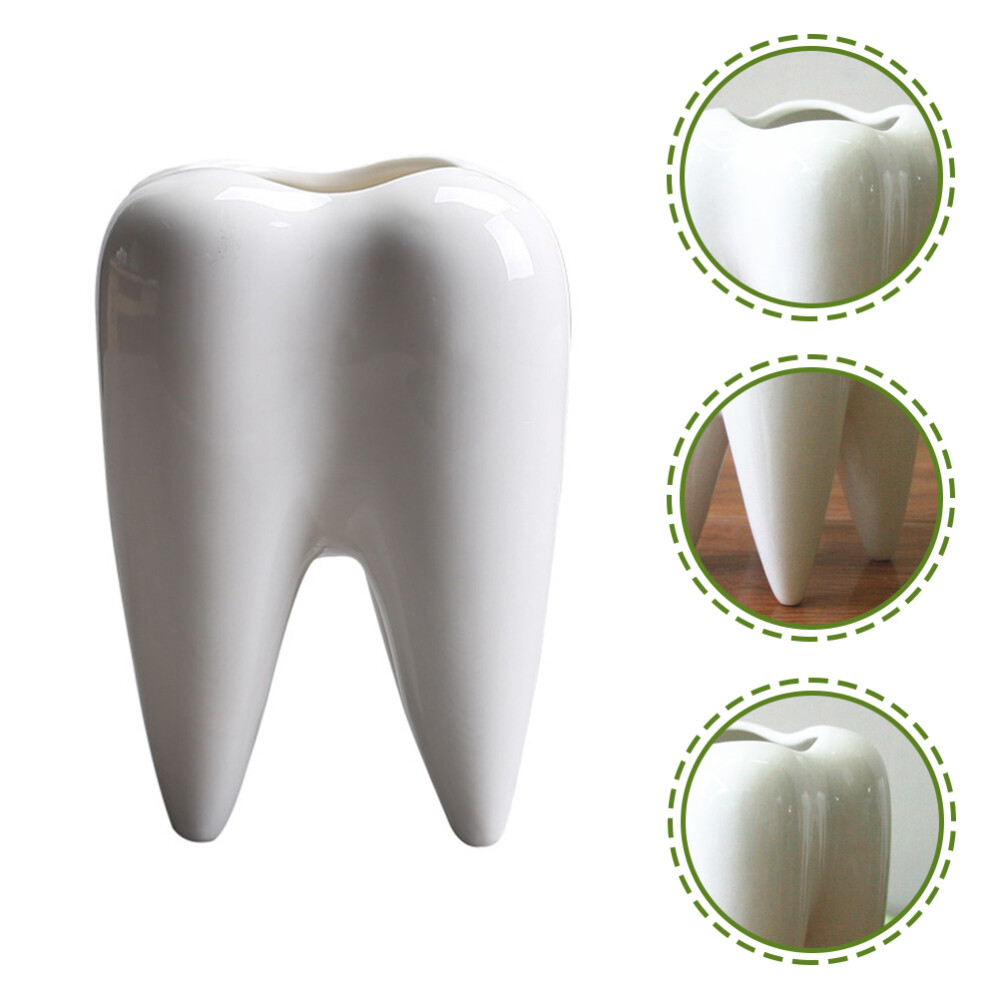 Tooth Shaped Flower Pot Body Decor Decorative Vases Toothbrush Holders White
