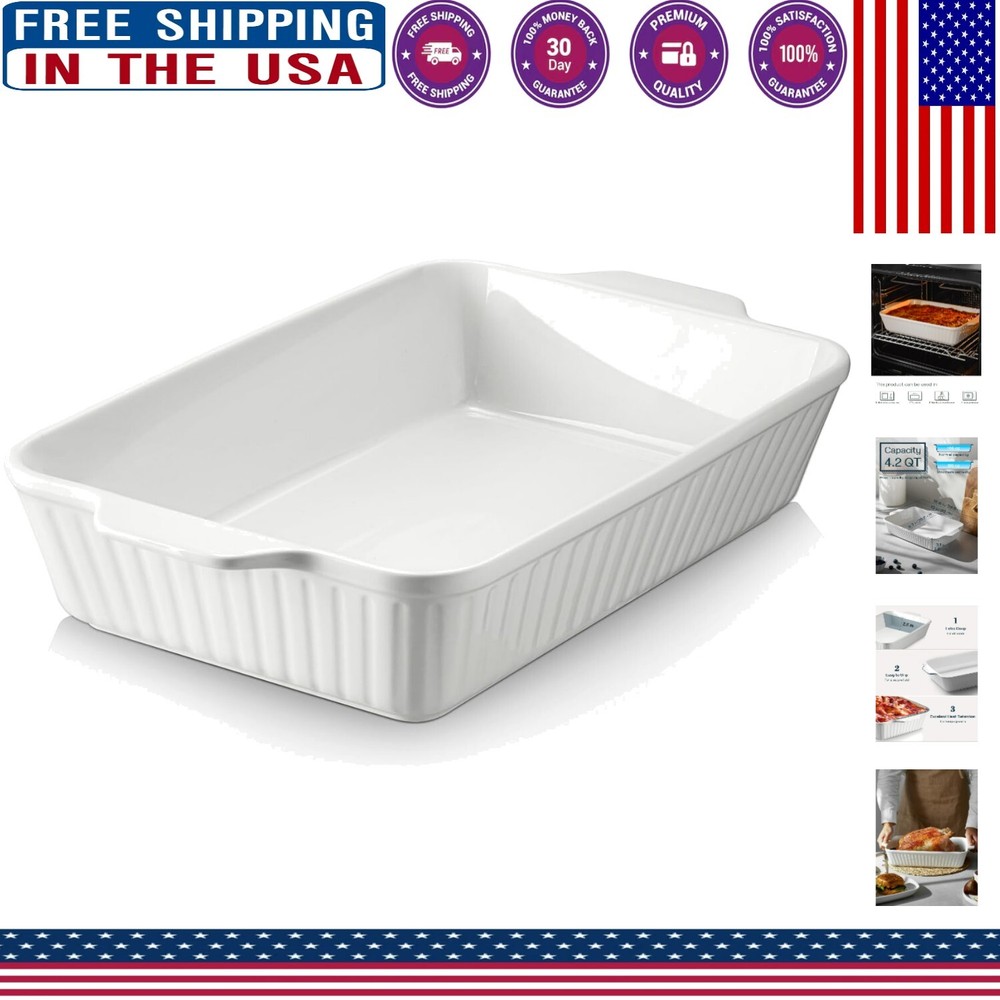 Large 4.2 Qt Ceramic Lasagna Pan with Handles, Oven and Dishwasher Safe