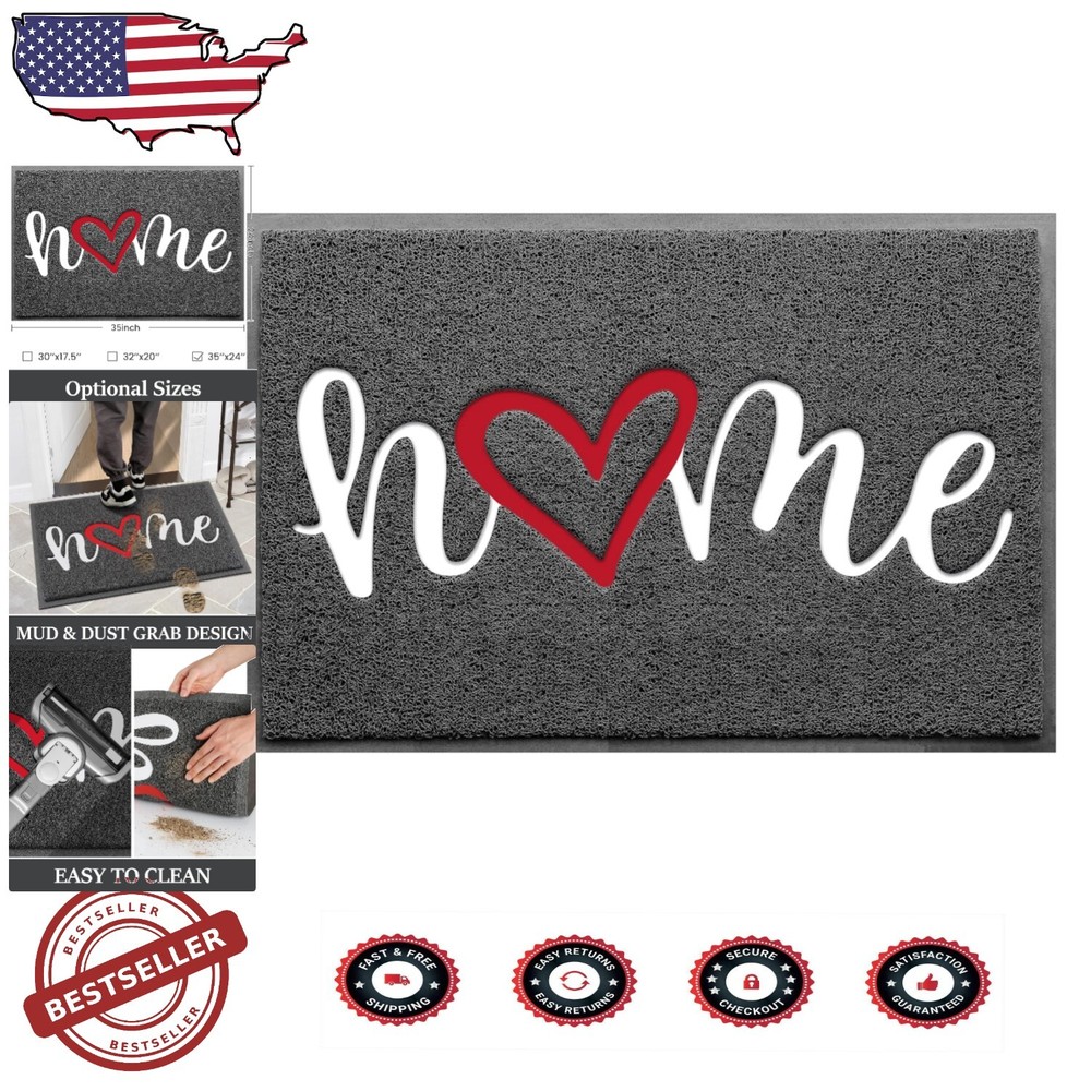 Durable 35x24 Low-Profile Doormat with Rubber Backing in Stylish Grey