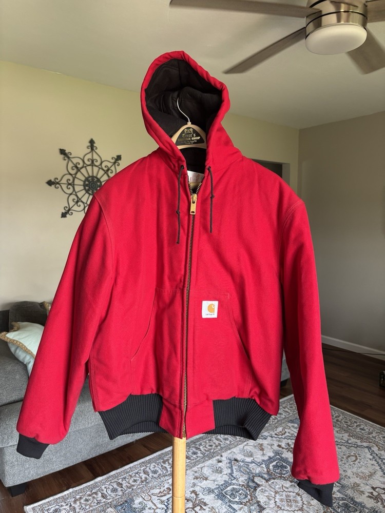 Vintage 90s Red Carhartt Quilted Hooded Work Jacket Medium JQ1000 USA