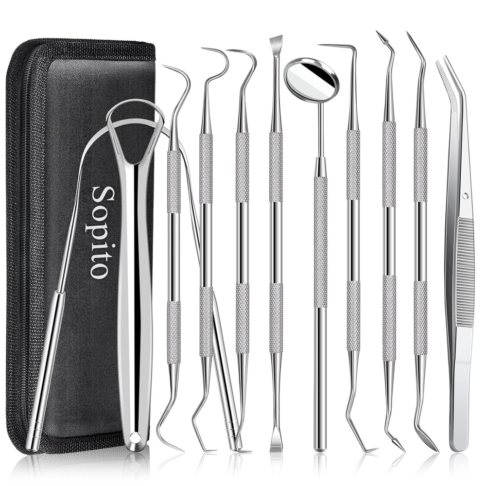 11Pcs Stainless Steel Teeth Cleaning Dental Tools Set - Scraper & Scaler