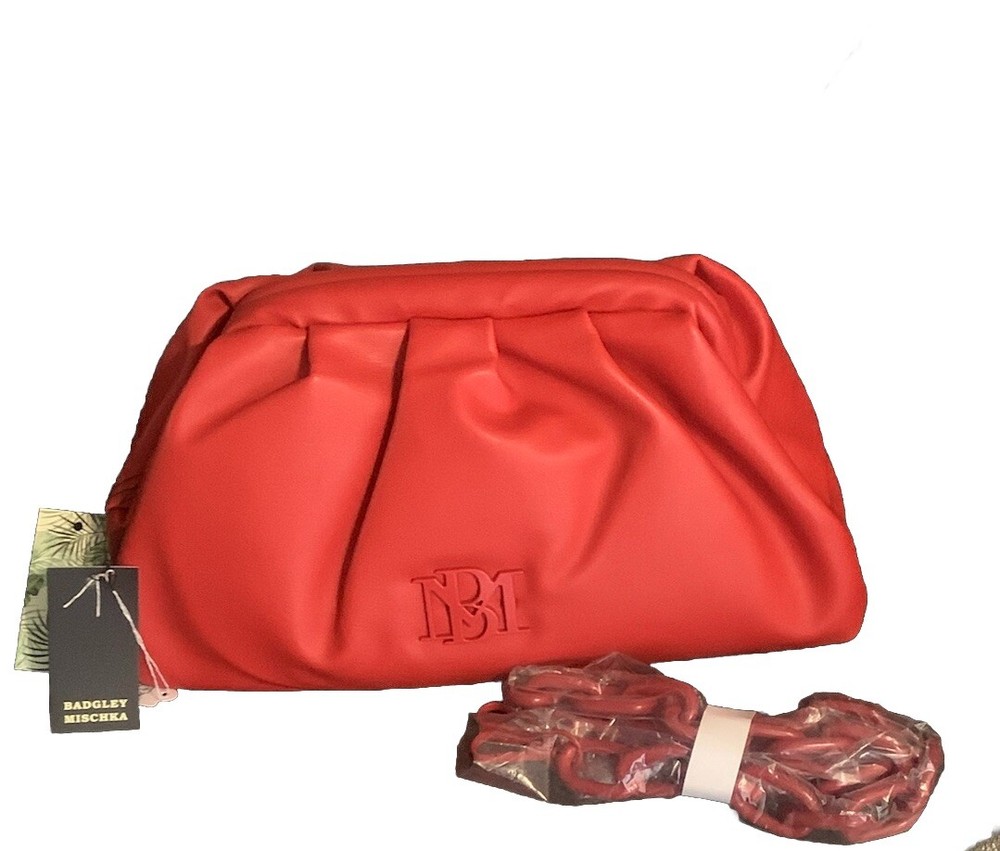 BADGLEY MISCHKA PURSE RED WRAPPED FRAME SHOULDER CONVERTIBLE WITH CHAIN