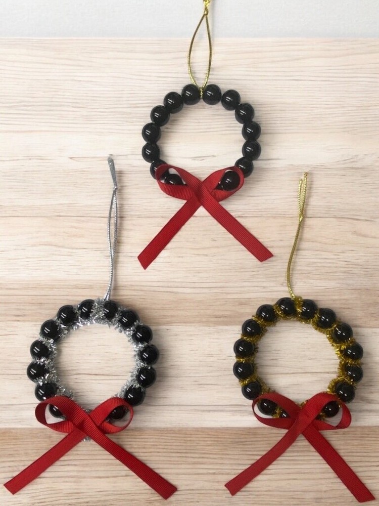 14MM BLACK Pearls MINI Wreath Tree Ornament 3-1/4