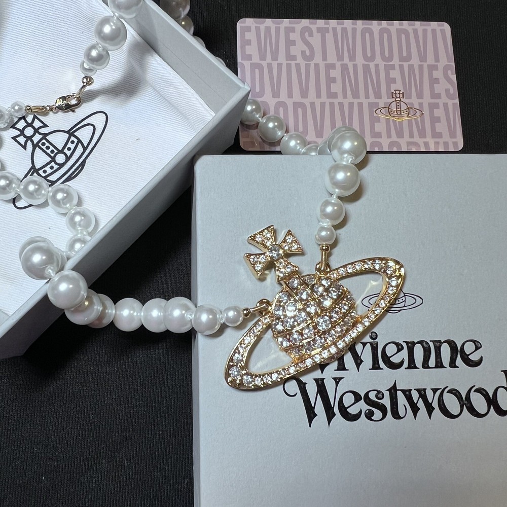 Vivienne Westwood Pearl Big Bas Relief Gold Tone Choker With Original Box~50