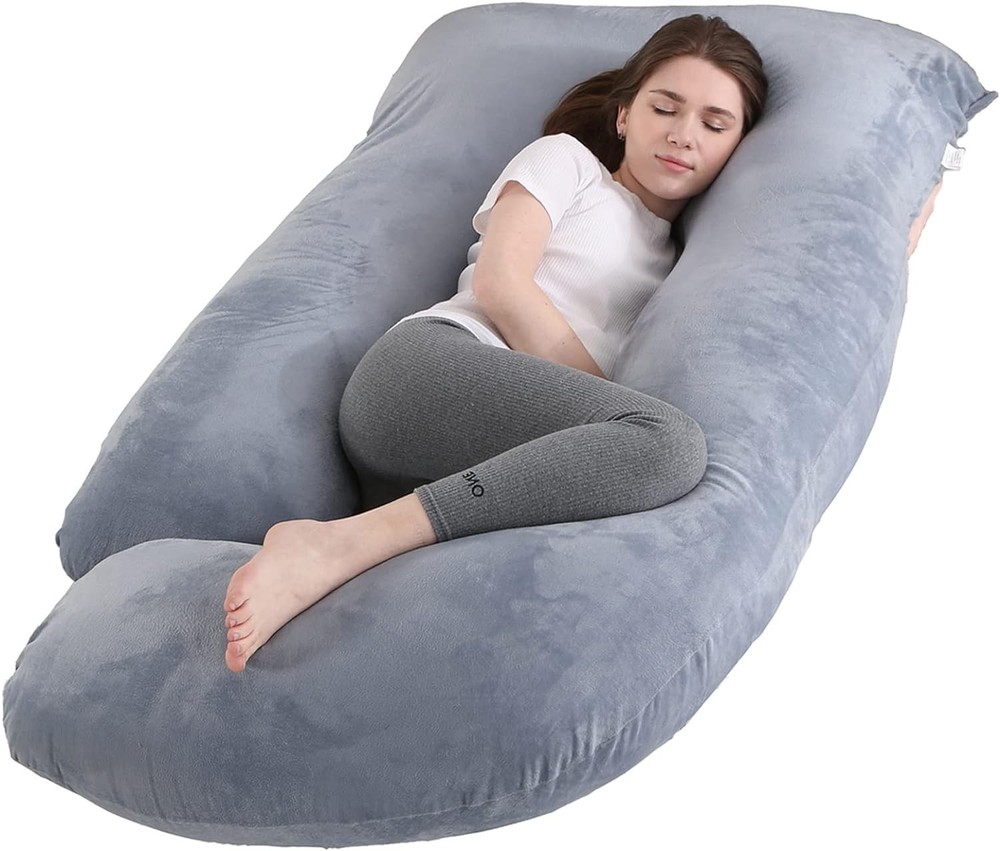 J-Shaped Pregnancy Pillow 59 Inch with Soft Velvet Cover Grey