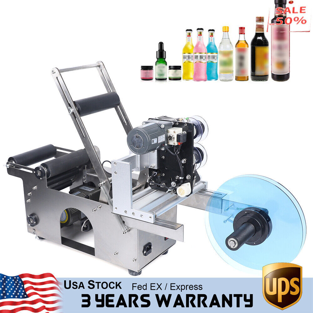 100W Semi-Auto Round Bottle Labeler with Date Printer 20-40pcs Min Speed-image